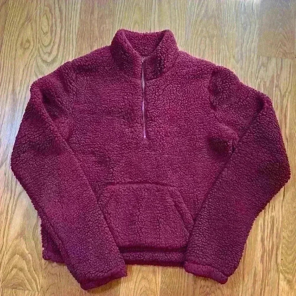 Hollister Size Medium Plum Maroon Burgundy Half-Zip Fleece - Picture 1 of 3